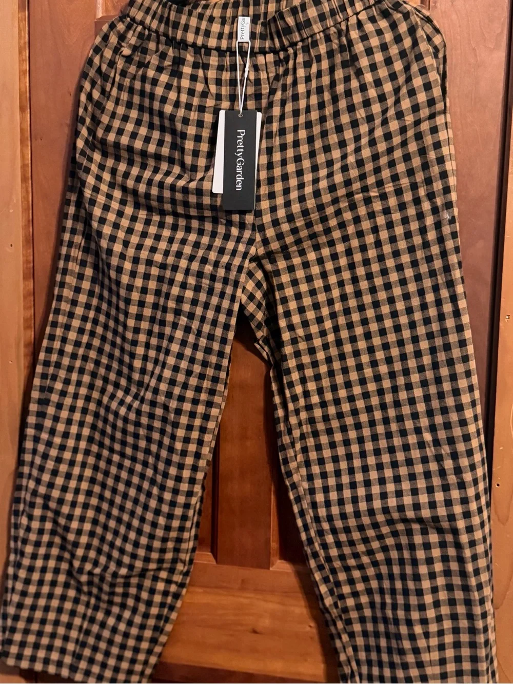 PrettyGarden Women’s Black & Tan Check Relaxed Chinos